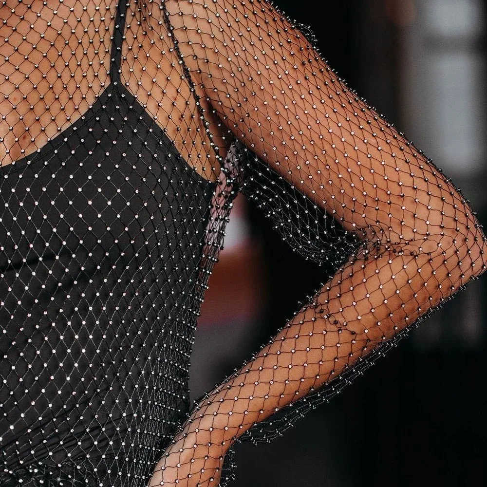 LAST ONE -LIGHTS AND MUSIC RHINESTONE TOP - BLACK - Picture 3 of 10